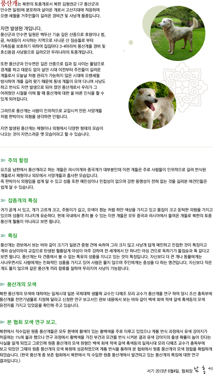 북한 풍산개 연구 보고 